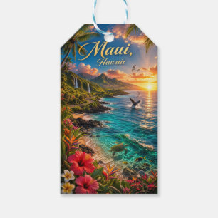 Maui Hawaii Tropical Coastline Travel Poster Gift Tags