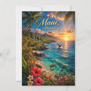Maui Hawaii Tropical Coastline Travel Poster Invitation