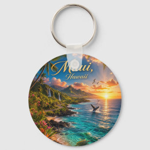Maui Hawaii Tropical Coastline Travel Poster Key Ring