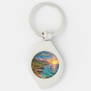 Maui Hawaii Tropical Coastline Travel Poster Key Ring