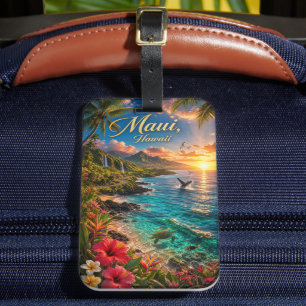 Maui Hawaii Tropical Coastline Travel Poster Luggage Tag