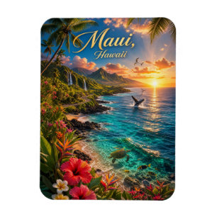Maui Hawaii Tropical Coastline Travel Poster Magnet
