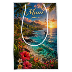 Maui Hawaii Tropical Coastline Travel Poster Medium Gift Bag