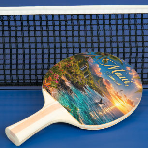Maui Hawaii Tropical Coastline Travel Poster Ping Pong Paddle