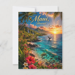 Maui Hawaii Tropical Coastline Travel Poster RSVP Card