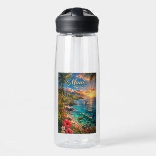 Maui Hawaii Tropical Coastline Travel Poster Water Bottle