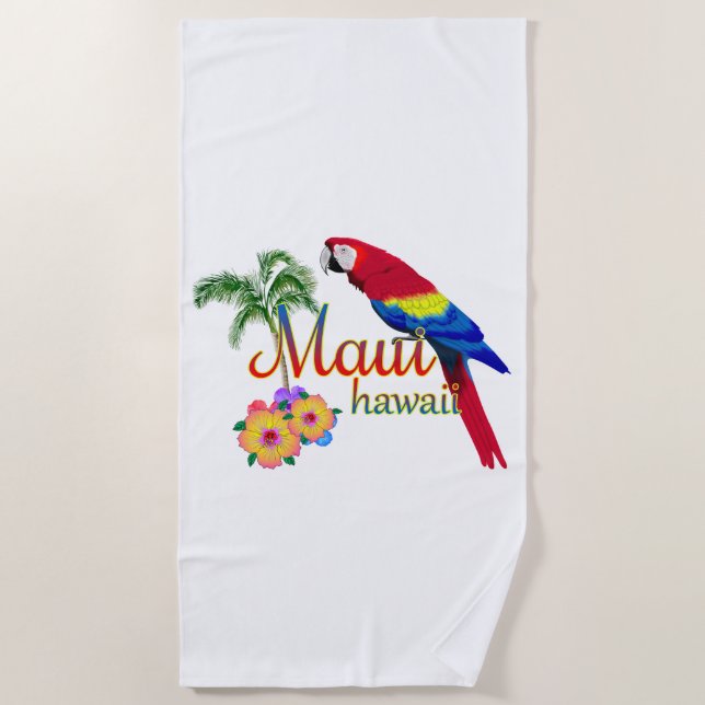 Maui Hawaii Tropical Island Parrot Beach Towel (Front)
