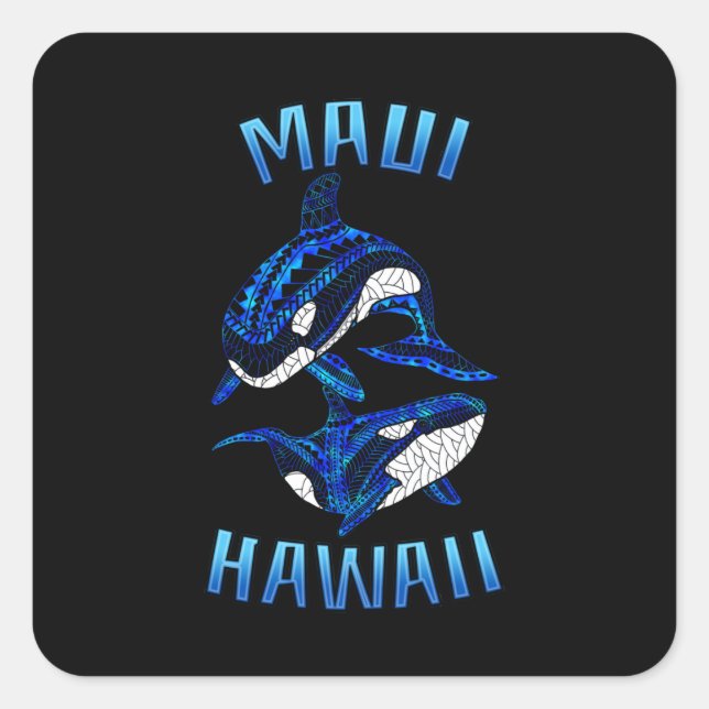 Maui Hawaii Vacation Tribal Orcas Square Sticker (Front)