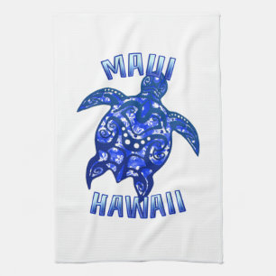 Maui Hawaii Vacation Tribal Turtle Tea Towel