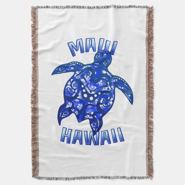 Maui Hawaii Vacation Tribal Turtle Throw Blanket (Front Vertical)