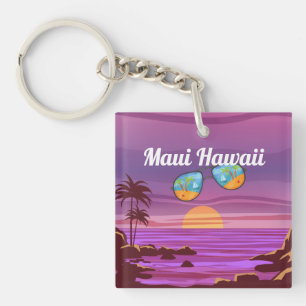 Maui Hawaii Vintage beach summer ocean purple Key Ring