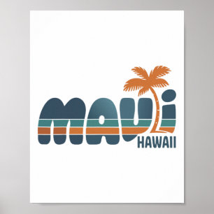Maui Hawaii Vintage Surf Beach Surfing 70's Retro Poster