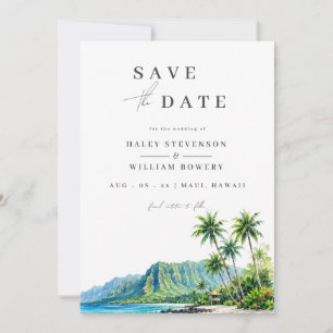 Maui Hawaii Watercolor Destination Tropical Island Save The Date