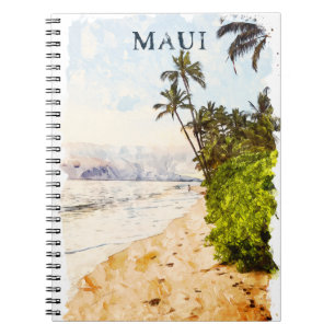 Maui Hawaii Watercolor Illustration travel Notebook