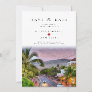 Maui Hawaii Watercolor Save the Date Wedding Invitation