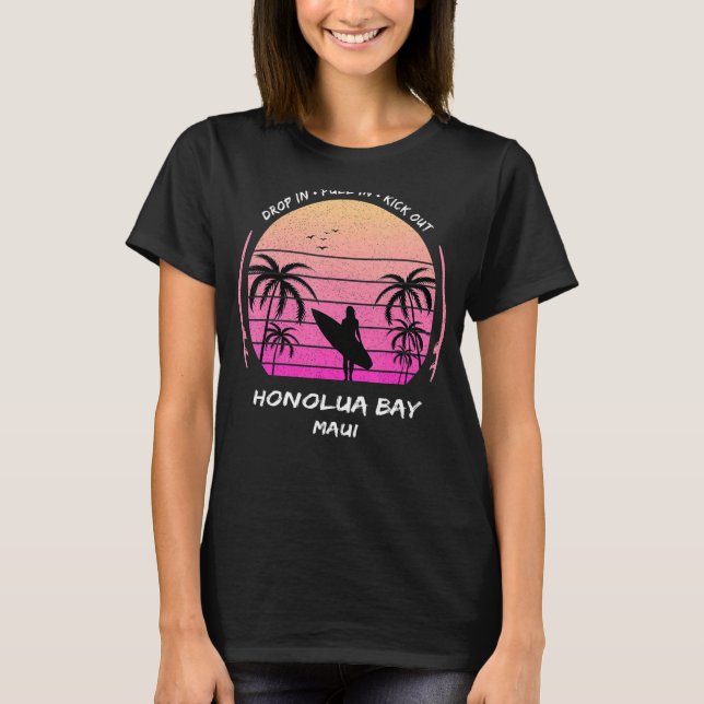 Maui Honolua Bay Drop Pull Kick Surf Palms Aloha H T-Shirt (Front)
