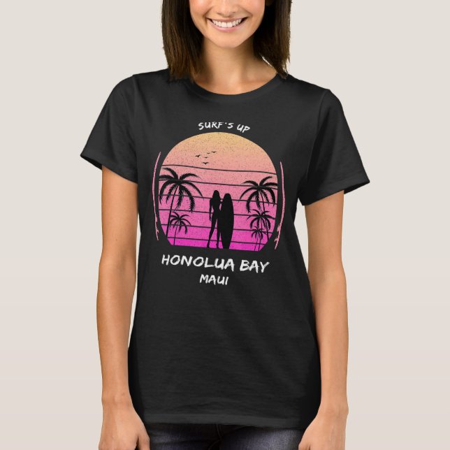 Maui Honolua Bay Surf is up Palms Aloha Surfing Ha T-Shirt (Front)