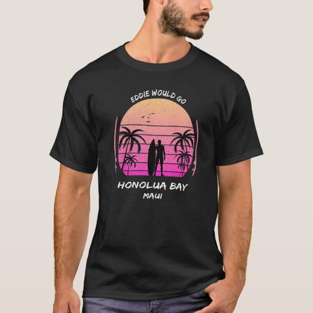 Maui Honolua Bay Waves Surfing Palms Ocean Aloha H T-Shirt (Front)