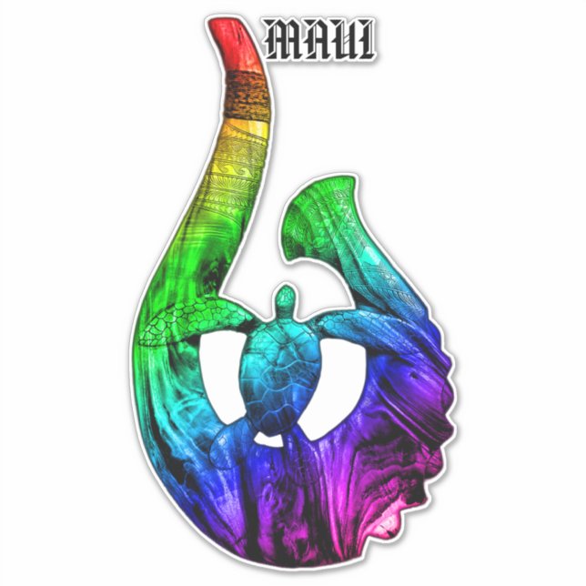 Maui Honu Tribal Hook Neon Rainbow (Front)