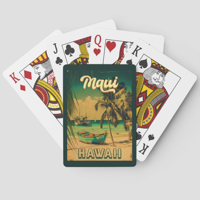 Maui Island Hawaii Retro Palm Trees 60s Souvenirs Playing Cards (Back)
