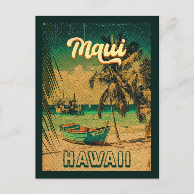 Maui Island Hawaii Retro Palm Trees 60s Souvenirs Postcard (Front)