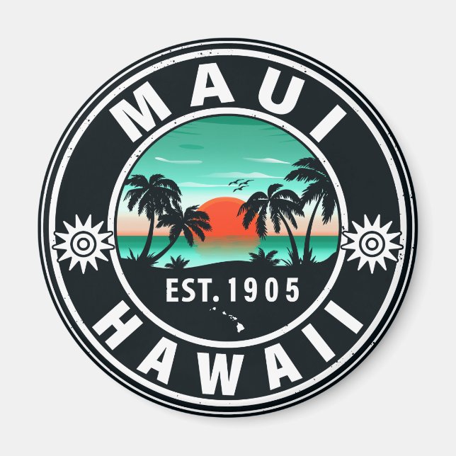 Maui Island Hawaii Retro Sunset Souvenirs 60s Magnet (Front)