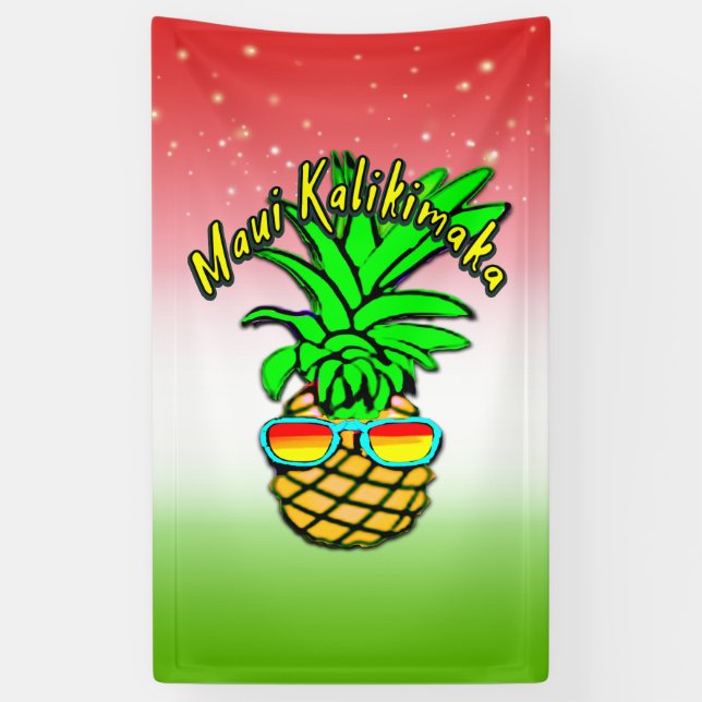 Maui Kalikimaka Pun Hawaiian Christmas Pineapple Banner (Vertical)