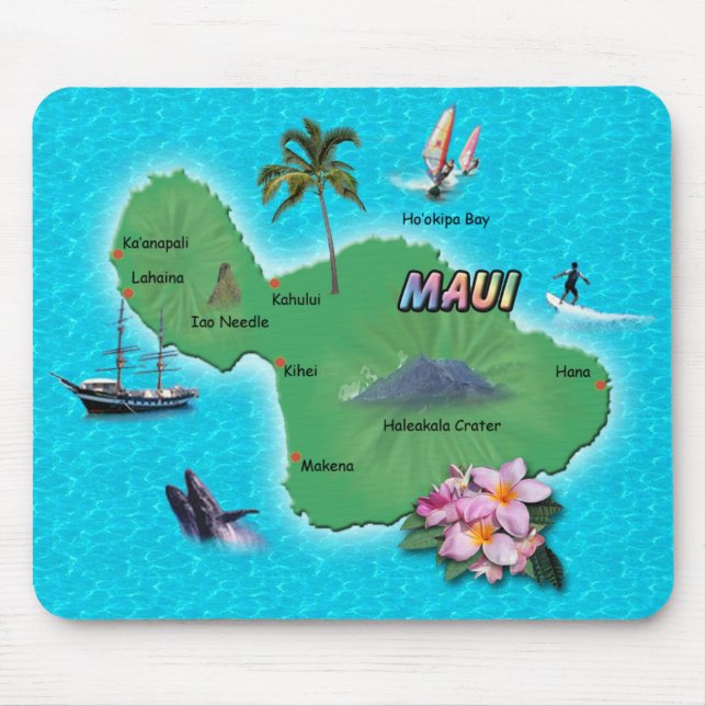 Maui Map Mouse Mat (Front)