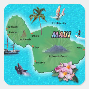 Maui Map Square Sticker