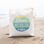 Maui No Ka Oi Vintage Typography Tote Bag<br><div class="desc">"Maui No Ka 'Oi" means "Maui is the Best" in Hawaiian... and it's our personal favourite island, too! Show your Valley Isle pride with our retro typography tote bag. Design features "Maui No Ka Oi" in vintage distressed typography on a gradient circle in tropical shades of yellow, turquoise and blue...</div>