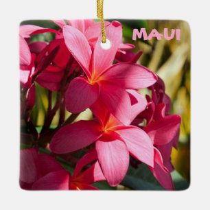 Maui, Plumeria Flowers in Pink and White Ceramic Ornament