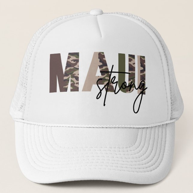 Maui Strong Brown Army Pattern Trucker Hat (Front)