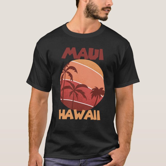 Maui Sunset Vacation Hawaii Palm trees Ocean T-Shirt (Front)