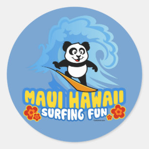 Maui Surfing Panda Classic Round Sticker