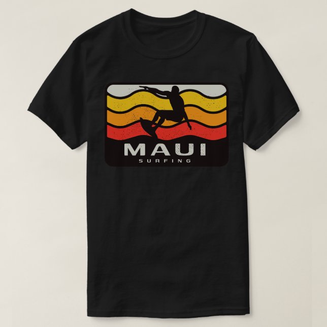 Maui Surfing Retro Vintage Waves Surfer T-Shirt (Design Front)