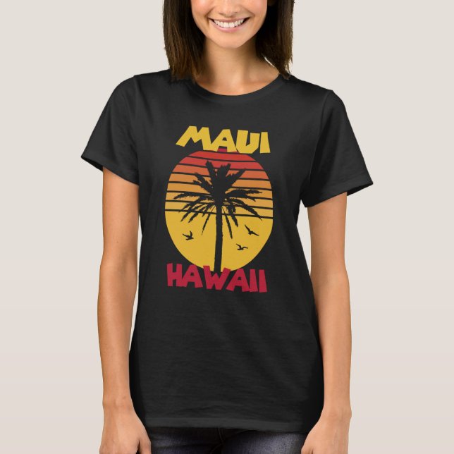 Maui Vacation Hawaii Palm trees Beach Ocean Surfin T-Shirt (Front)