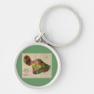 Maui - Vintage Antiquarian Hawaii Survey Map, 1885 Key Ring