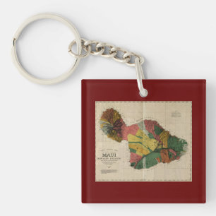 Maui - Vintage Antiquarian Hawaii Survey Map, 1885 Key Ring