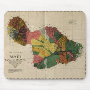 Maui - Vintage Antiquarian Hawaii Survey Map, 1885 Mouse Mat