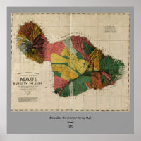 Maui - Vintage Antiquarian Hawaii Survey Map, 1885