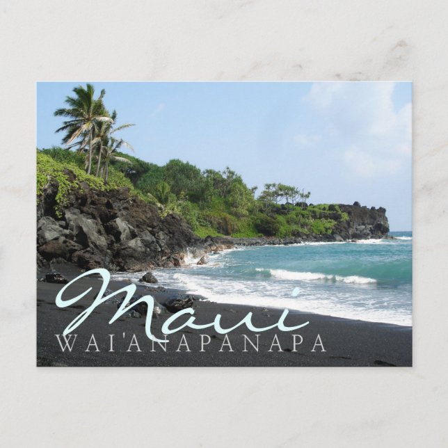 Maui Wai'anapanapa black sand beach text postcard (Front)