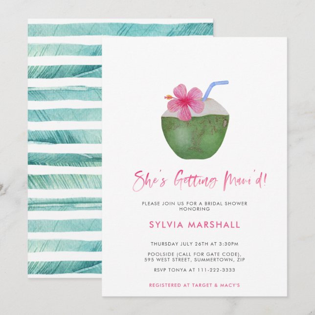 Maui'd Hawaii Destination Wedding Bridal Shower Invitation (Front/Back)