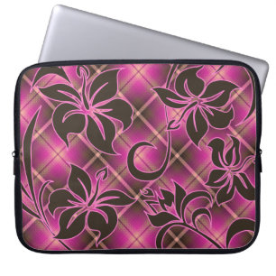 Mauna Loa Hawaiian Hibiscus Plaid Laptop Sleeve