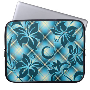 Mauna Loa Hawaiian Hibiscus Plaid Laptop Sleeve