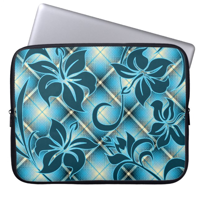 Mauna Loa Hawaiian Hibiscus Plaid Laptop Sleeve (Front)
