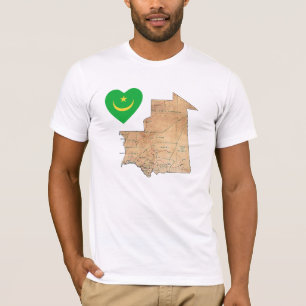 Mauritania Flag Heart and Map T-Shirt