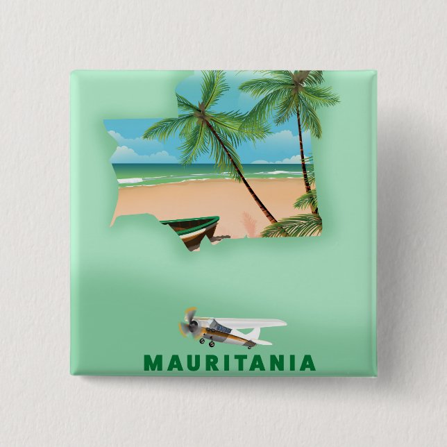 Mauritania illustrated map travel poster 15 cm square badge (Front)