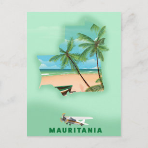 Mauritania illustrated map travel poster postcard