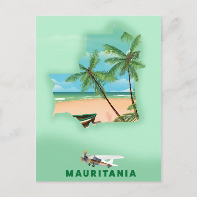 Mauritania illustrated map travel poster postcard (Front)