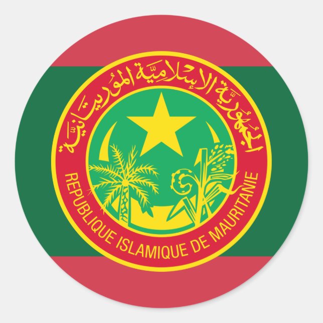 Mauritanian Flag & Seal, Flag of Mauritania Classic Round Sticker (Front)